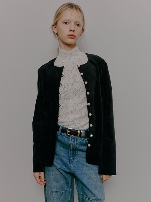 Velvet Shirt Jacket w/Pearl Button