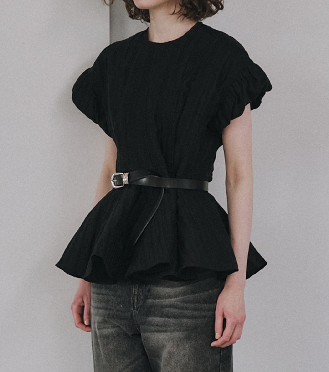 LE CIEL BLEU Frill Detail Jersey Topブラック ル シェル ブルー - LE CIEL BLEU | Jacquard Peplum | RESTIR リステア