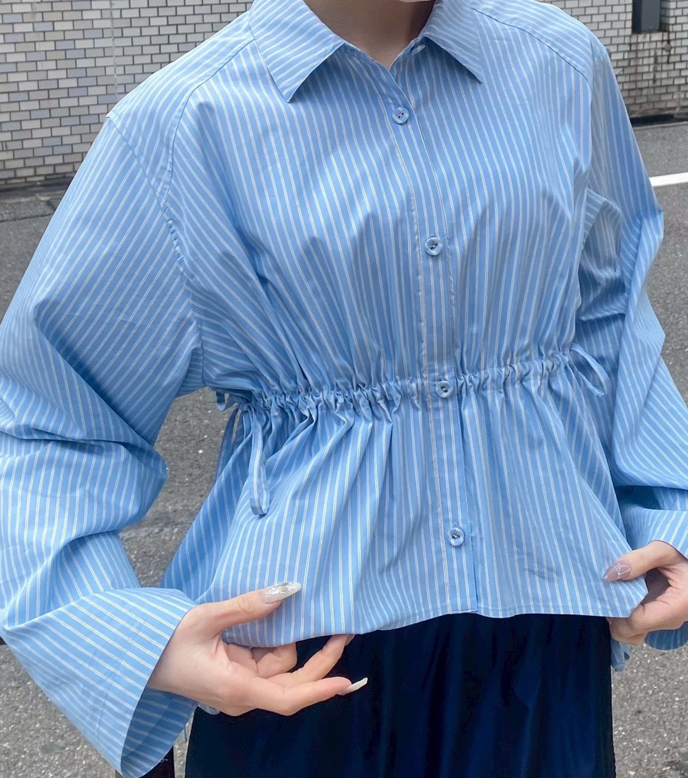 Drawstring-Waist Shirt ルシェルブルー　ブルーシャツ ル シェル ブルー - LE CIEL BLEU | Drawstring-Waist Shirt-Light