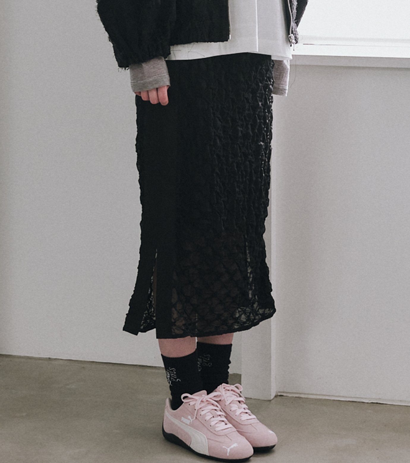 ル シェル ブルー - LE CIEL BLEU | Chiffon Shrink Lace Pencil