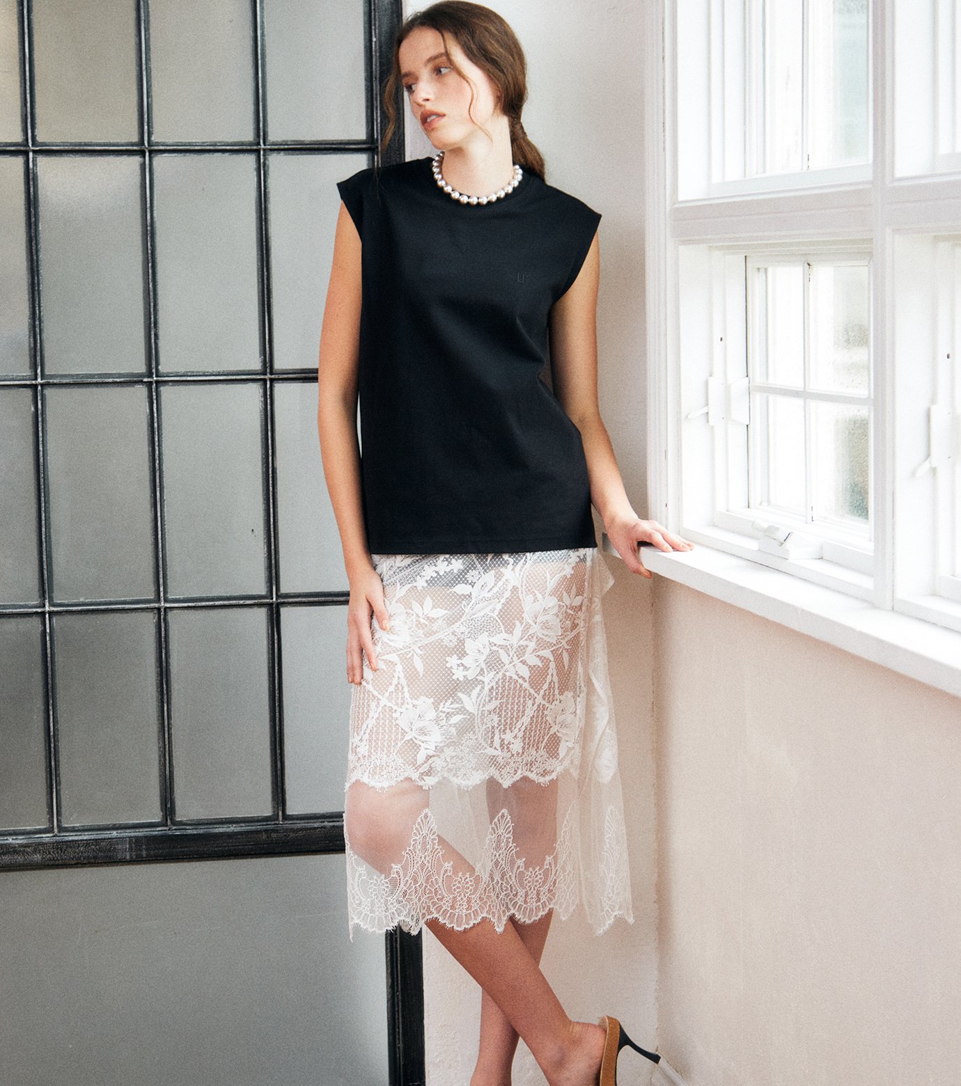 ル シェル ブルー - LE CIEL BLEU | Lace Skirt-White-34の通販