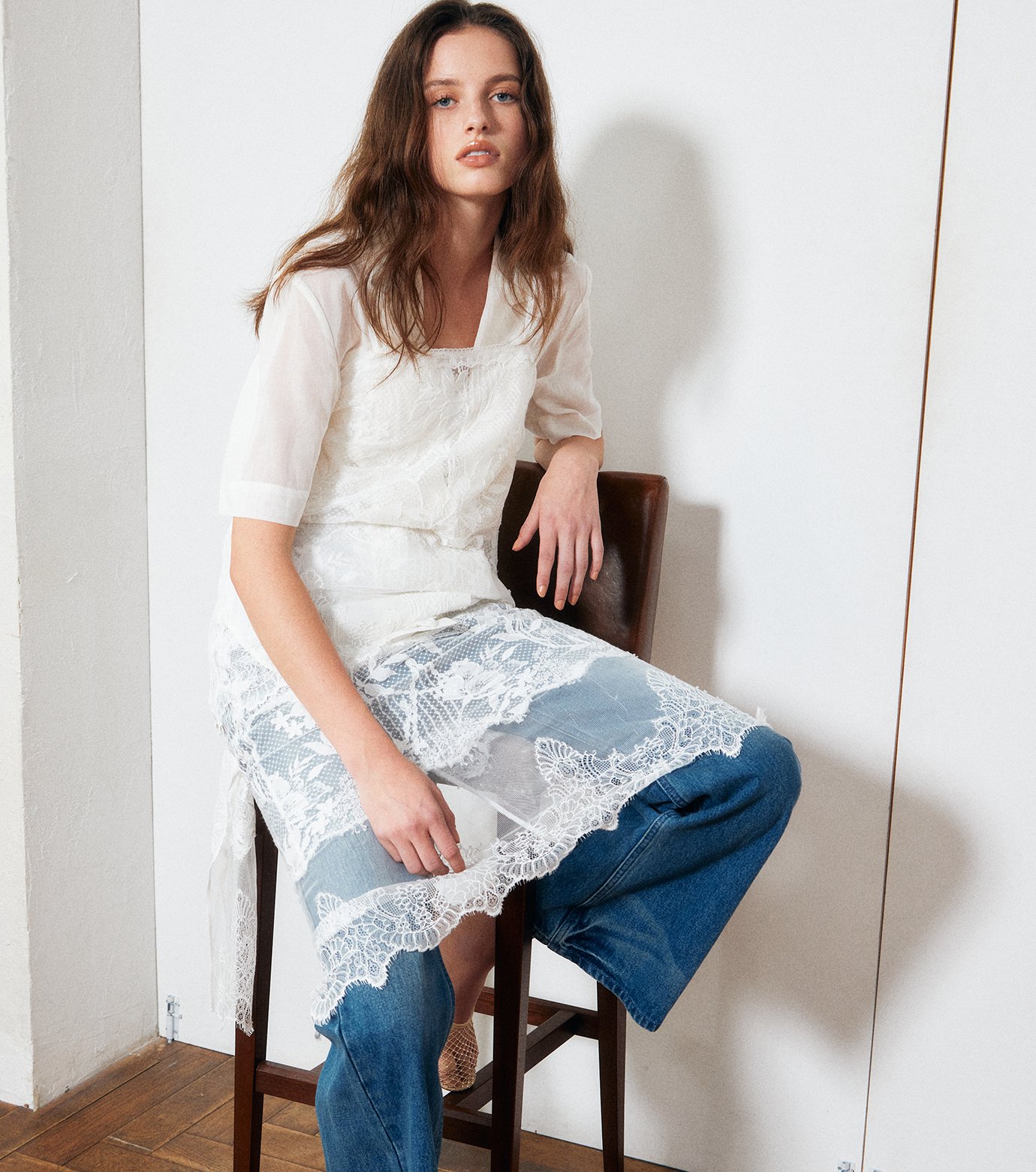ル シェル ブルー - LE CIEL BLEU | Lace Skirt-White-34の通販