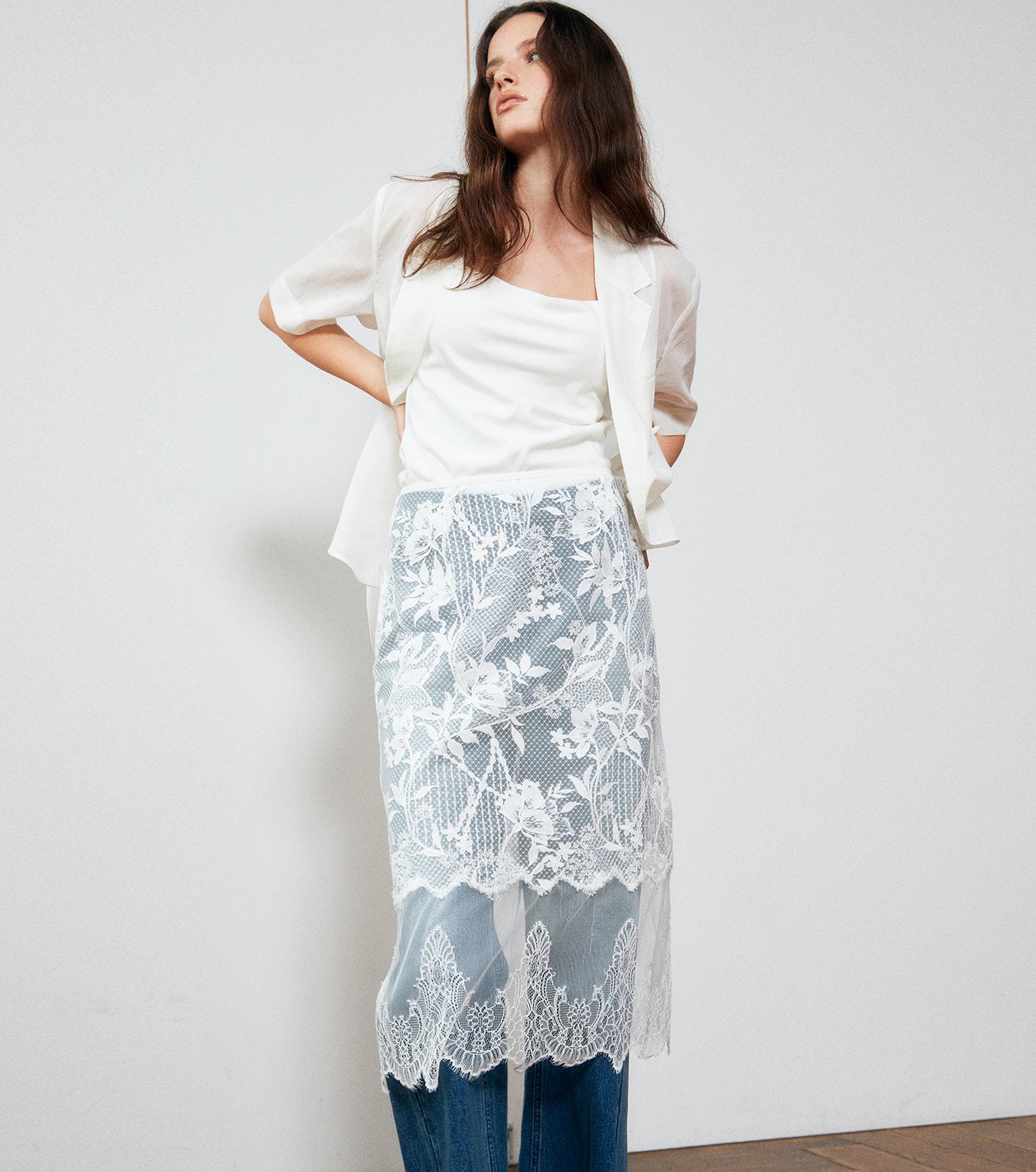ル シェル ブルー - LE CIEL BLEU | Lace Skirt-White-34の通販