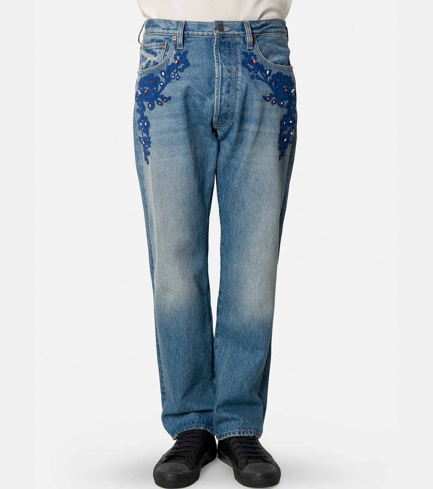 パンツ VALENTINO EMBROIDERED DENIM PANTS Embroidered Denim Pants for Woman in Denim/multicolour