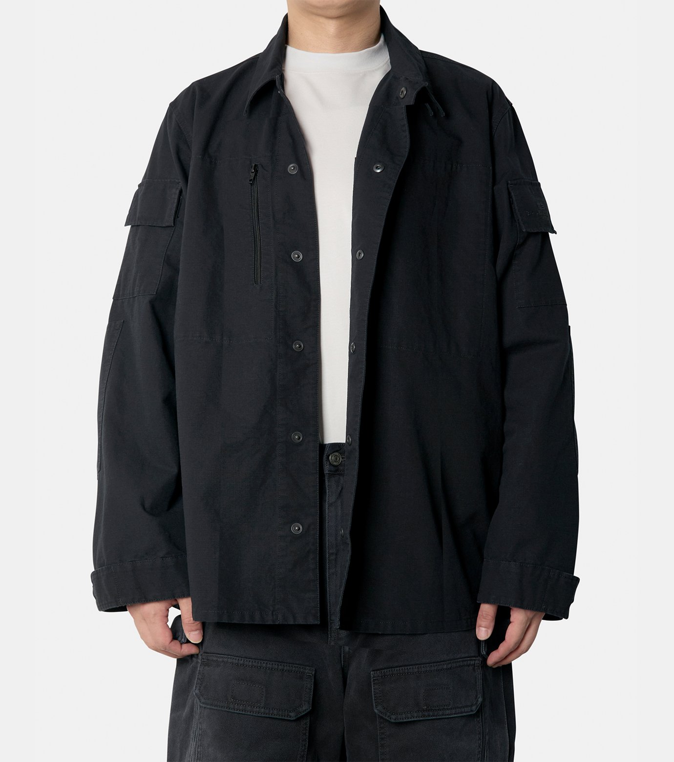 Tシャツ・カットソー BALENCIAGA SS25 L/S MILITARY SHIRT (814719 TQP13 2801) Balenciaga Cotton Ripstop Long Sleeve Military Shirt