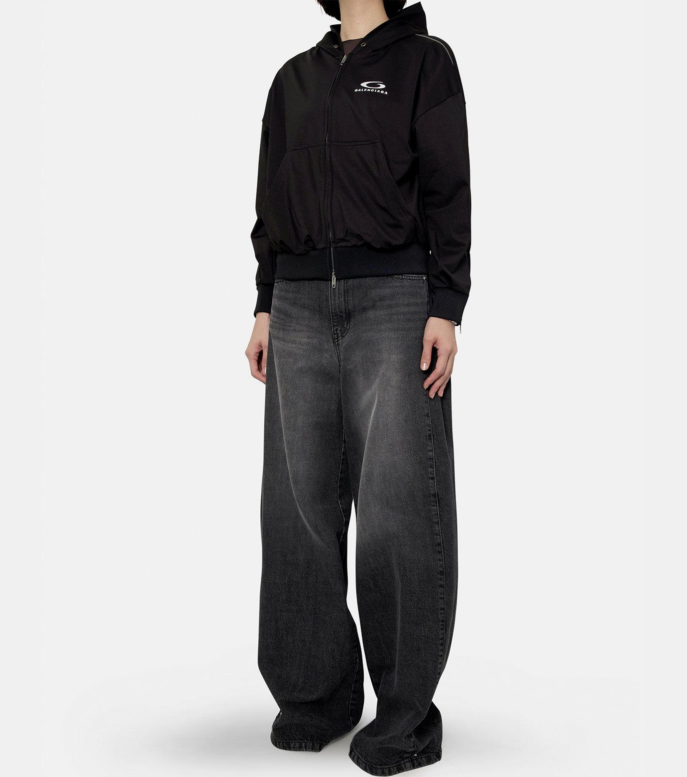バレンシアガ - BALENCIAGA | Zipped Zip-Up Hoodie-Black-Sの