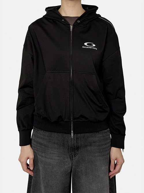 BALENCIAGA ブラック フーディ バレンシアガ - BALENCIAGA | Zipped Zip-Up Hoodie-Black-Sの