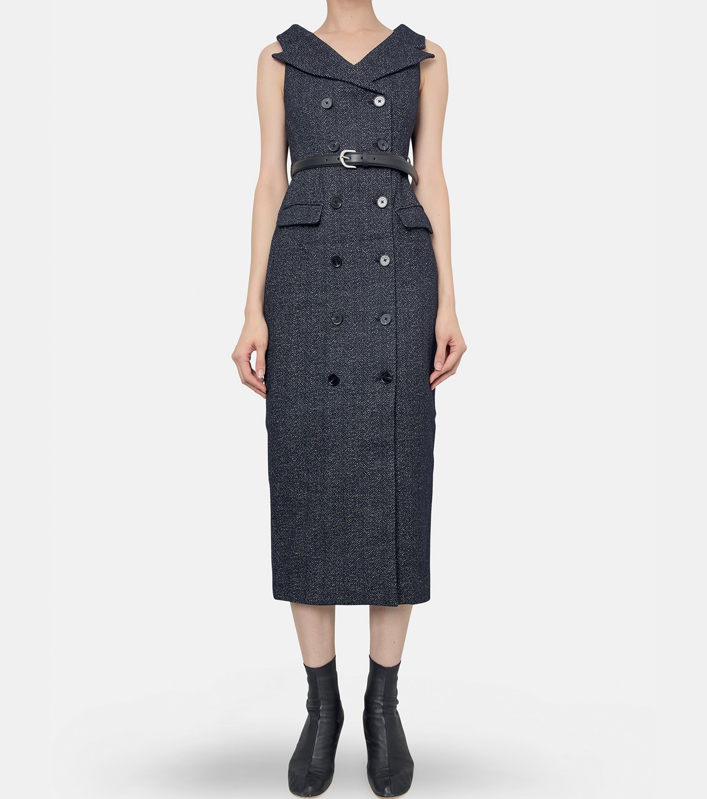 セルフポートレート - self-portrait | Grey Herringbone Wool Midi 