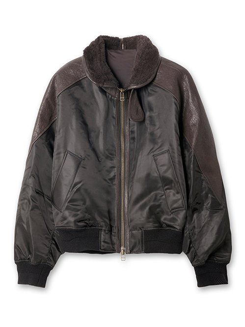 クアー - COOR | HIGH-NECK SHEARLING MIXED MA-1 JUMPE-Dark | RESTIR