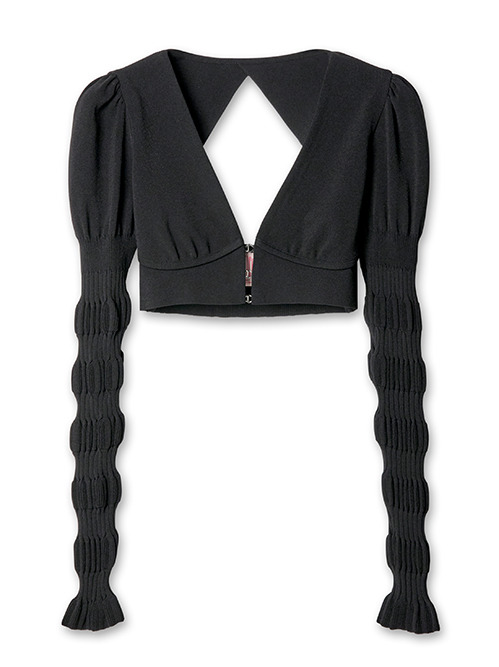 トップス FETICO STRIPE KNIT CARDIGAN black フェティコ - FETICO | Stripe Knit Short Cardigan-Black-1の