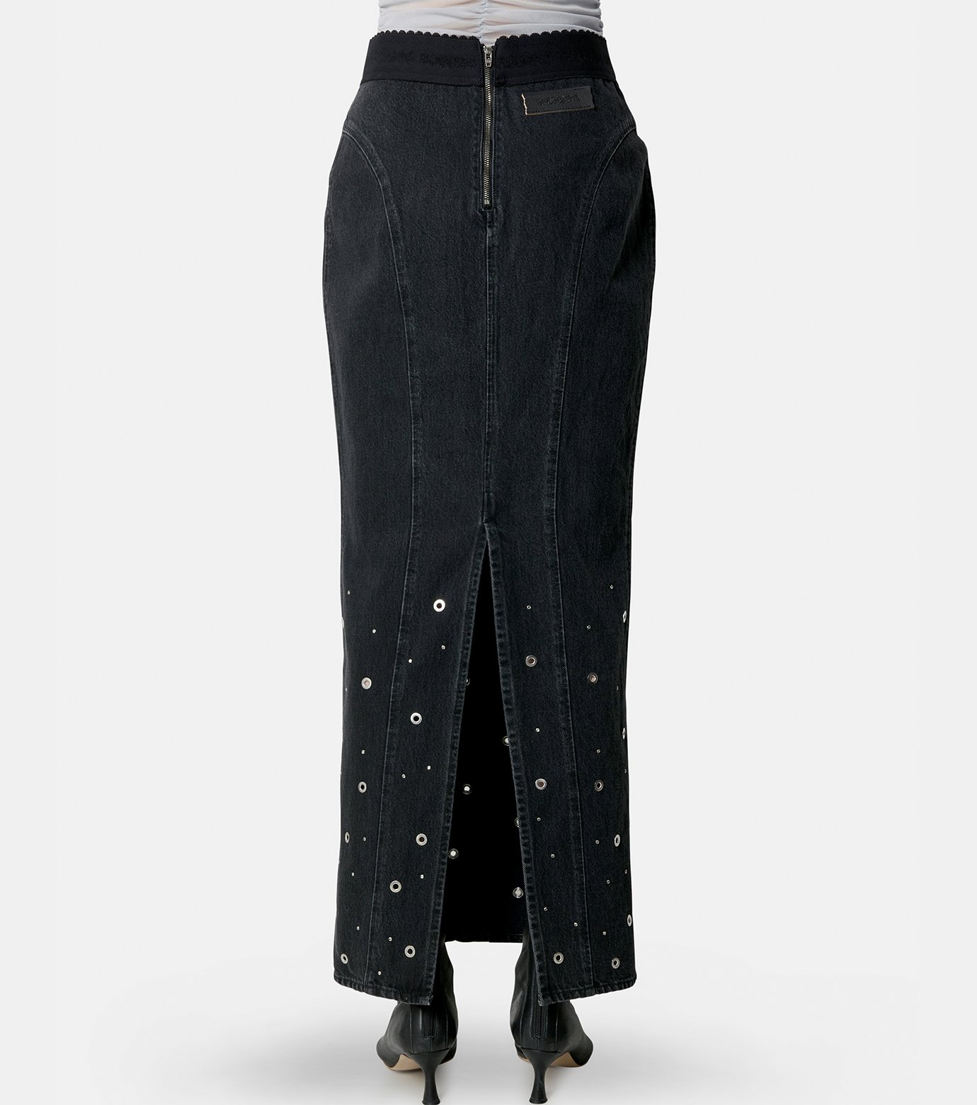 えりんぎ❃プロフ　立夏80点 フェティコ - FETICO | Denim Long Skirt w/Studs-Black-1の通販