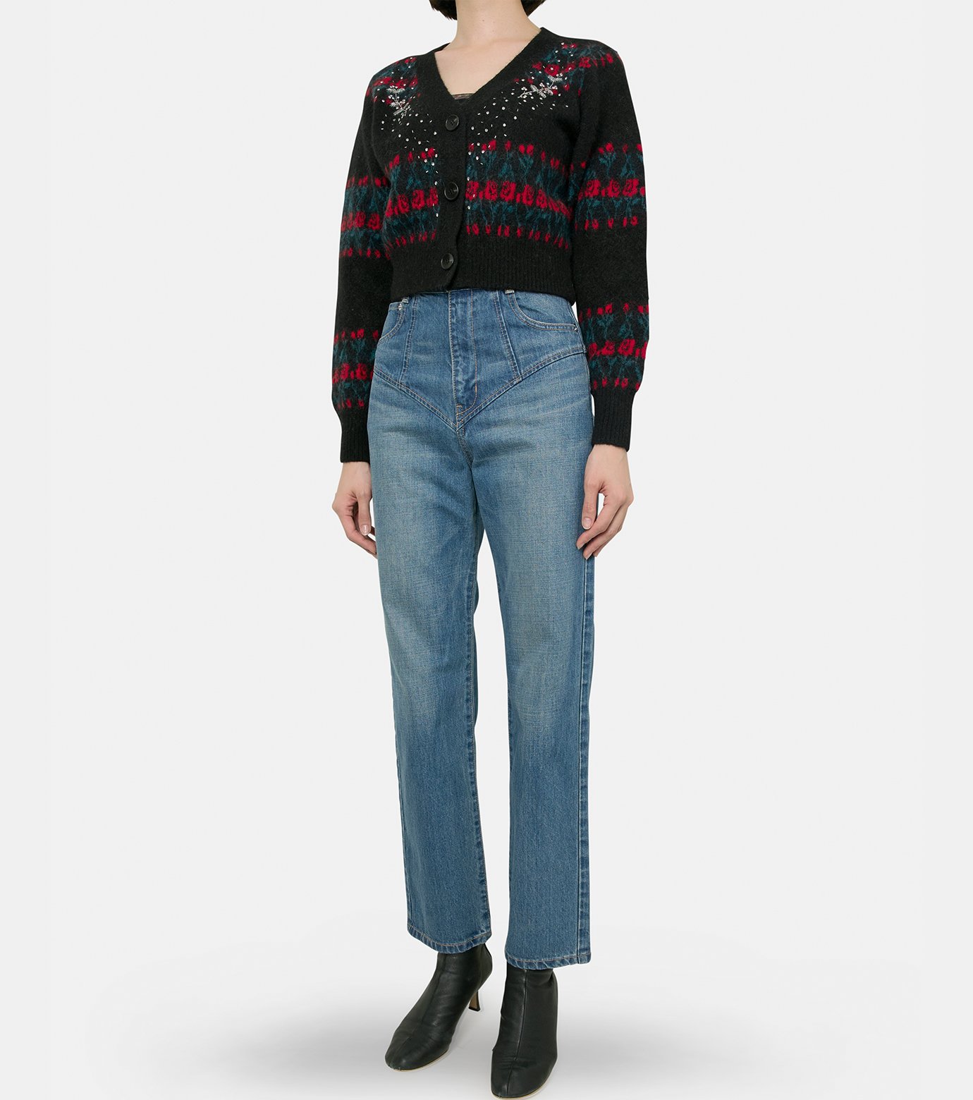 FETICO カーディガン フェティコ - FETICO | Jacquard Knit Vneck Cardigan-Red-36の