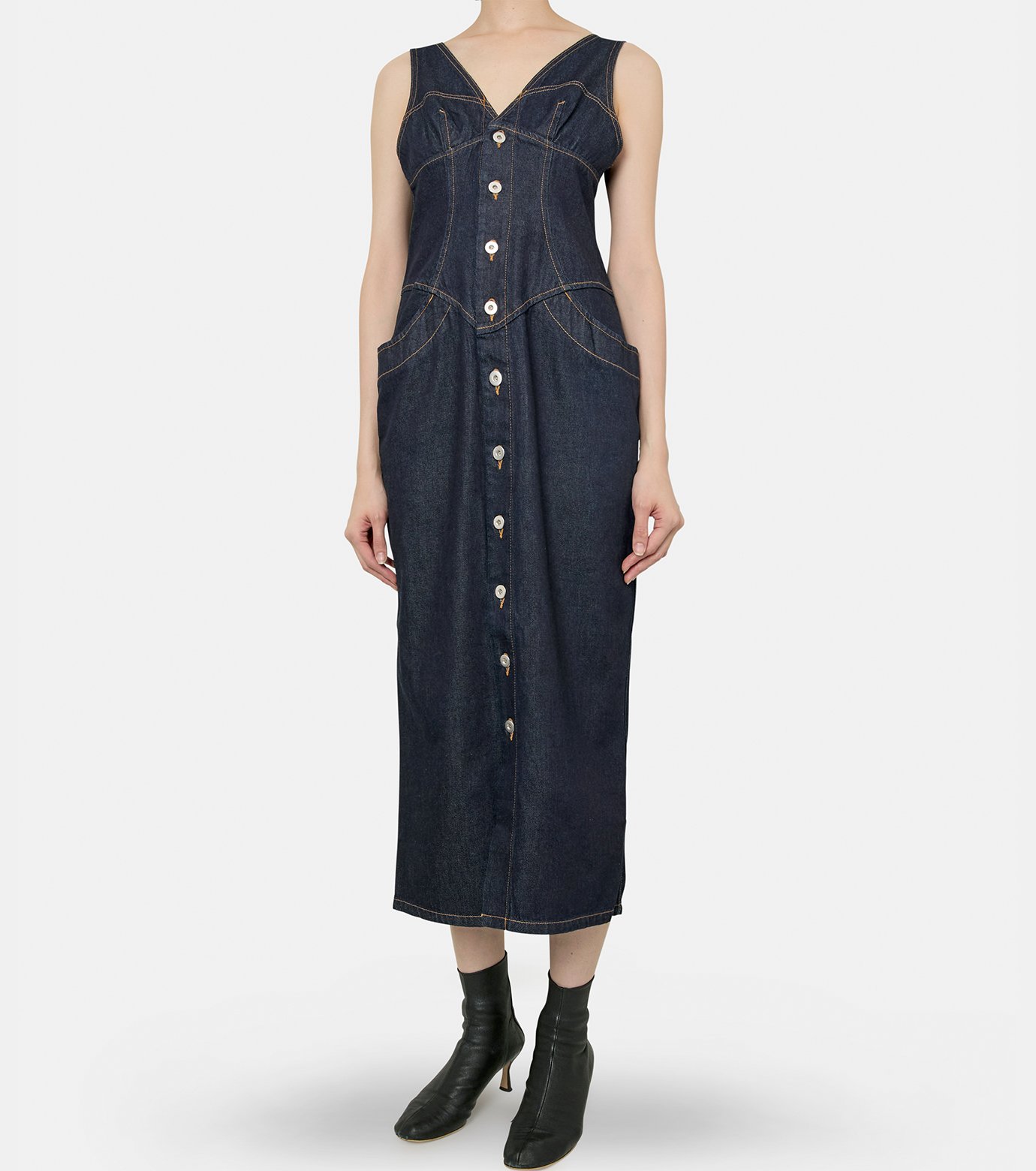 フェティコ - FETICO | Denim Sleeveless Dress-Indigo-34の通販