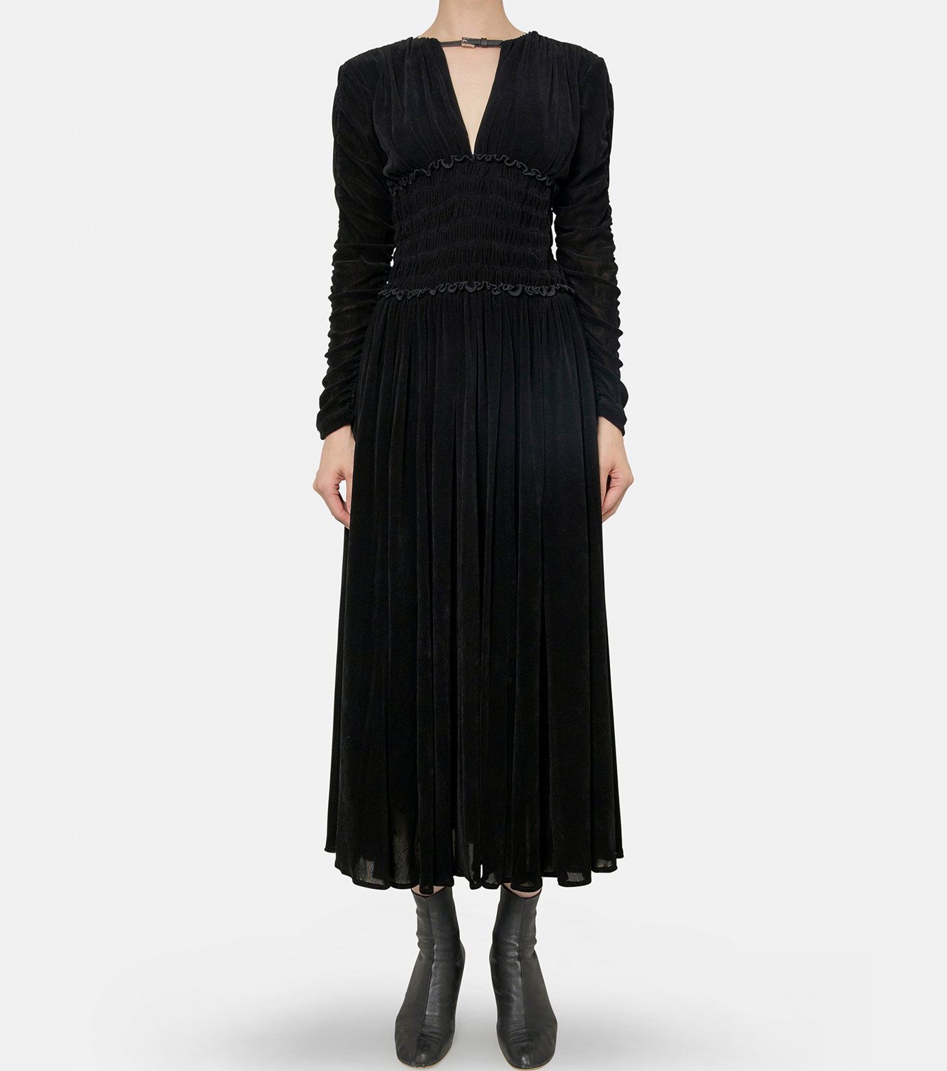 フェティコ - FETICO | Velvet Tulle Shirring Dress-Black-36の通販