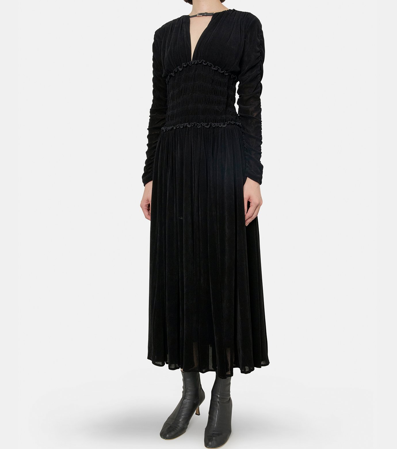 フェティコ - FETICO | Velvet Tulle Shirring Dress-Black-36の通販