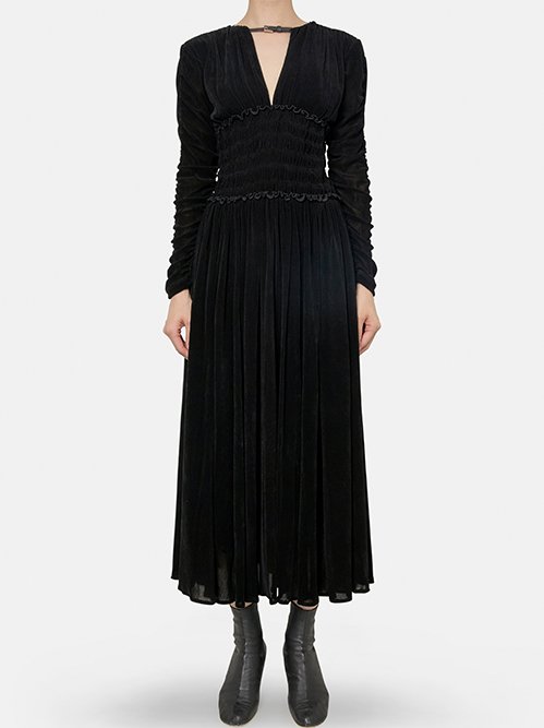 フェティコ - FETICO | Velvet Tulle Shirring Dress-Black-36の通販