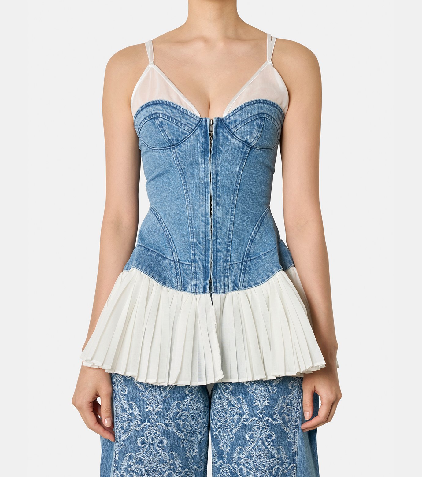 フェティコ - FETICO | Denim Pleated Bustier Top-Blue-36の通販