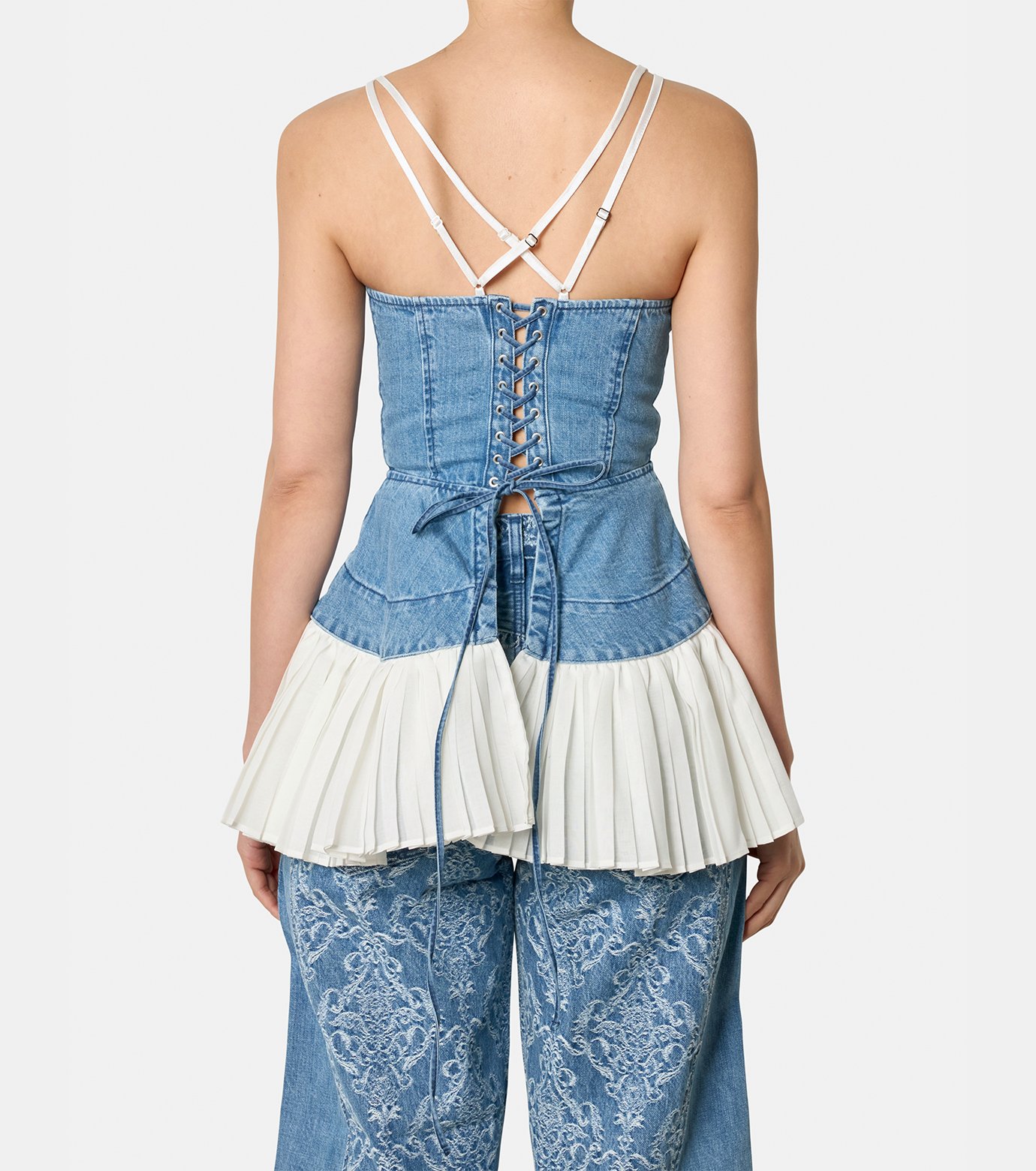 フェティコ - FETICO | Denim Pleated Bustier Top-Blue-36の通販