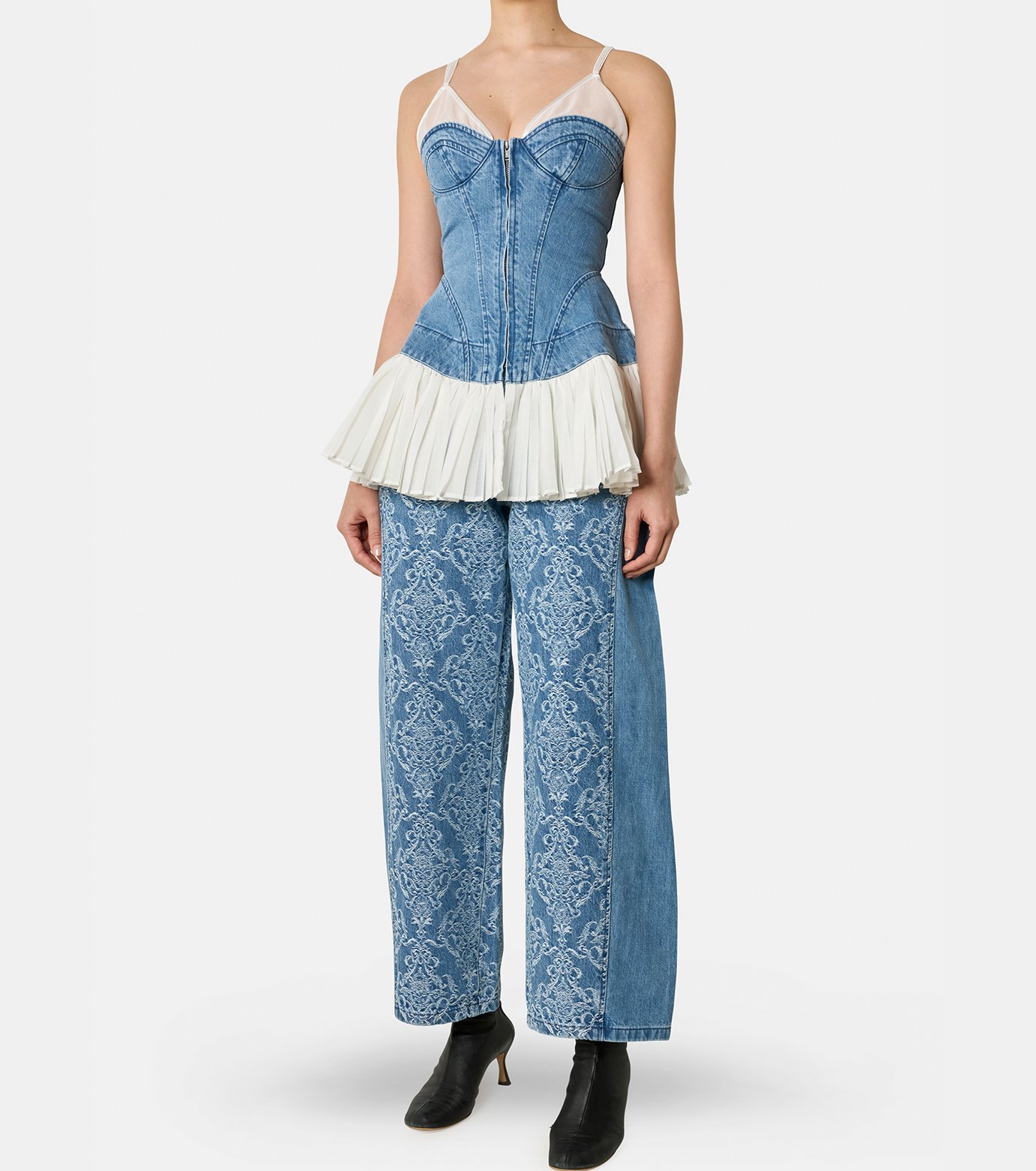 フェティコ - FETICO | Denim Pleated Bustier Top-Blue-38の通販