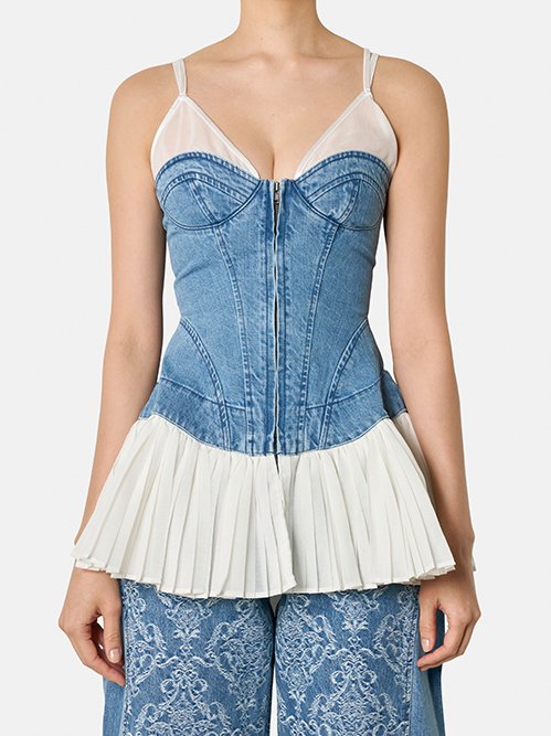 フェティコ - FETICO | Denim Pleated Bustier Top-Blue-36の通販