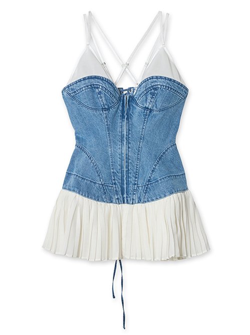 フェティコ - FETICO | Denim Pleated Bustier Top-Blue-36の通販