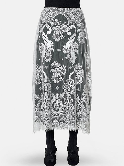 フェティコ - FETICO | Embroidered Lace Skirt-White-38の通販