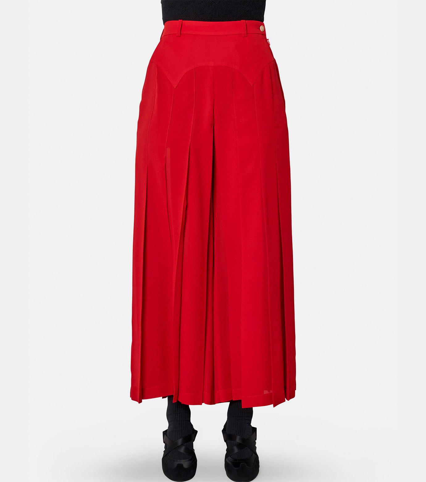 新品タグ付き　fetico フェティコ　ラッフルスカート　レッド フェティコ - FETICO | Pleated Maxi Trousers-Red-34の通販 | RESTIR