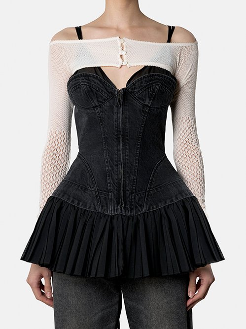 フェティコ - FETICO | Raschel Lace Knit Cropped Bolero-Off