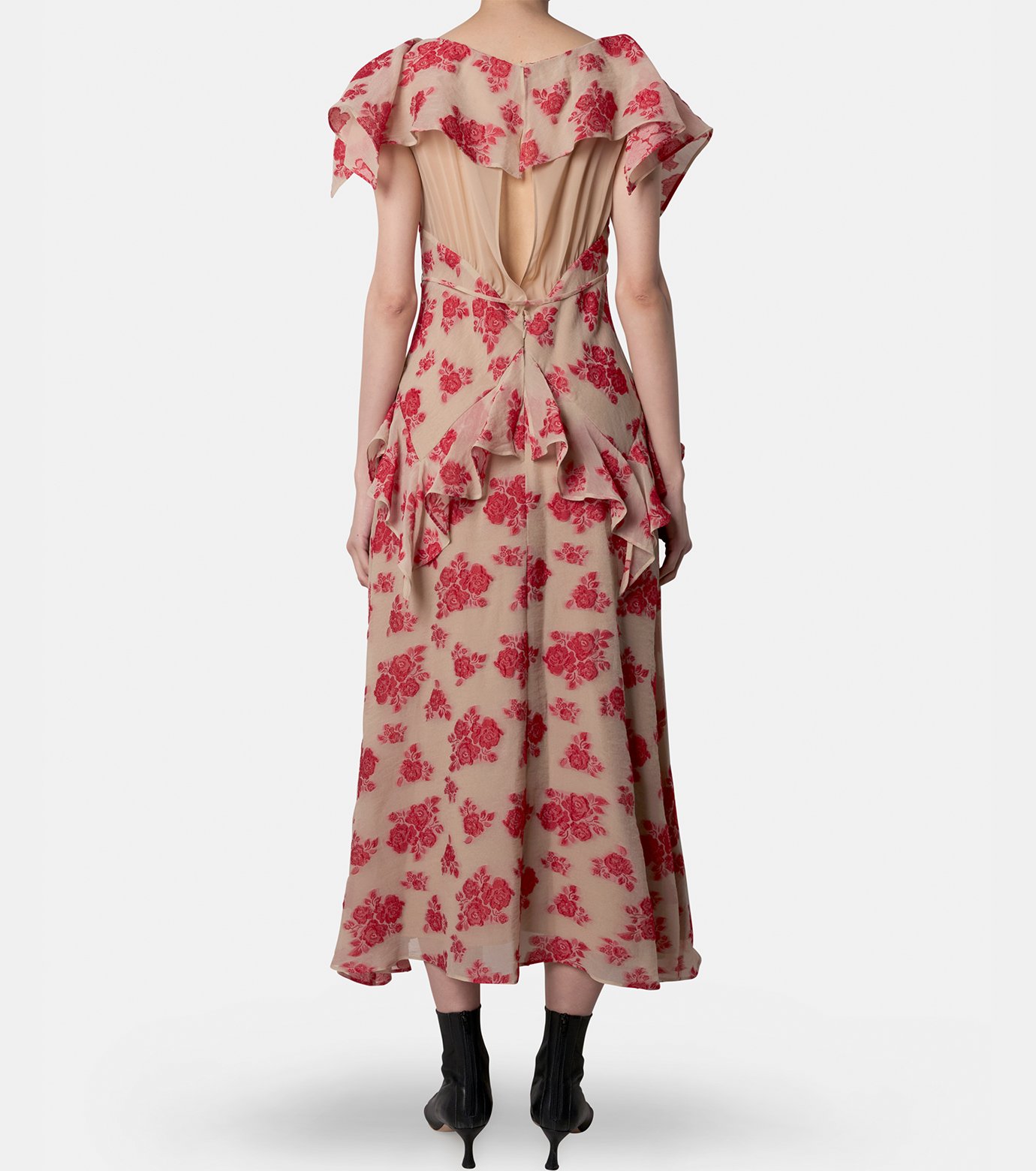 フェティコ - FETICO | Sheer Floral Jacquard Dress-Red-36の通販