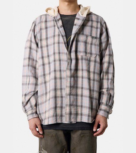 トップス KAMIYA Hooded Check Shirt RED M KAMIYA - 【25SS】ディストレスト チェック シャツフーディー