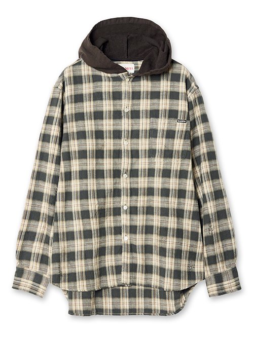 トップス KAMIYA Hooded Check Shirt RED M 楽天市場】KAMIYA（カミヤ）【Distressed Check Shirt Hoodie