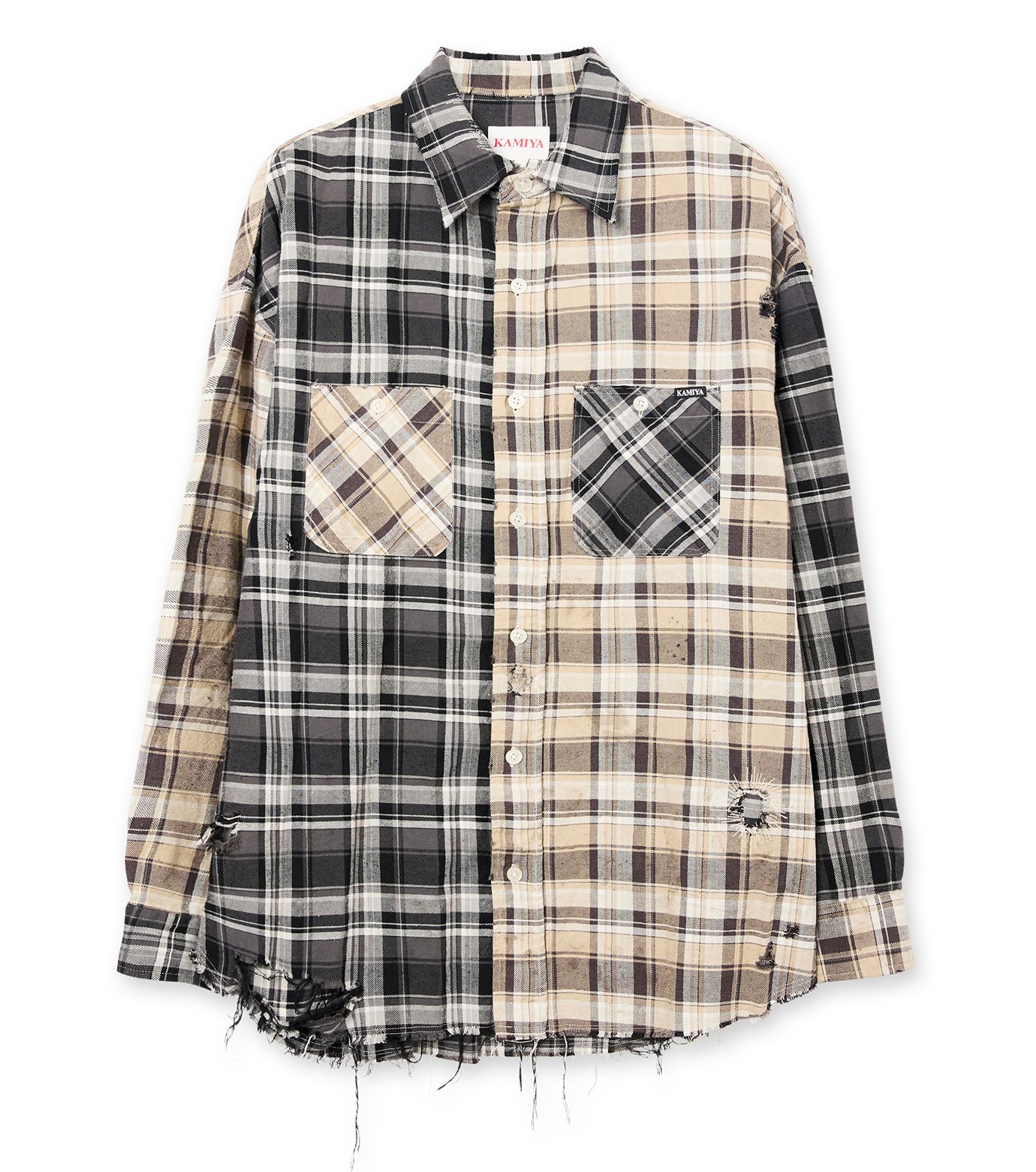 カミヤ - KAMIYA | Repaired Crazy Checked Shirt-Black-Sの通販