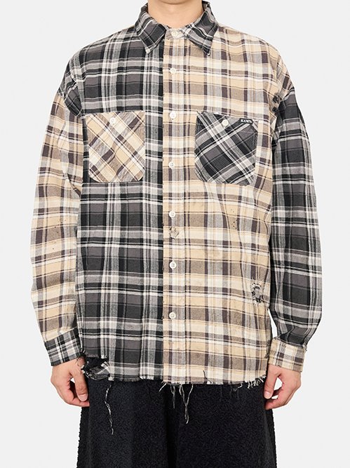 カミヤ - KAMIYA | Repaired Crazy Checked Shirt-Black-Sの通販