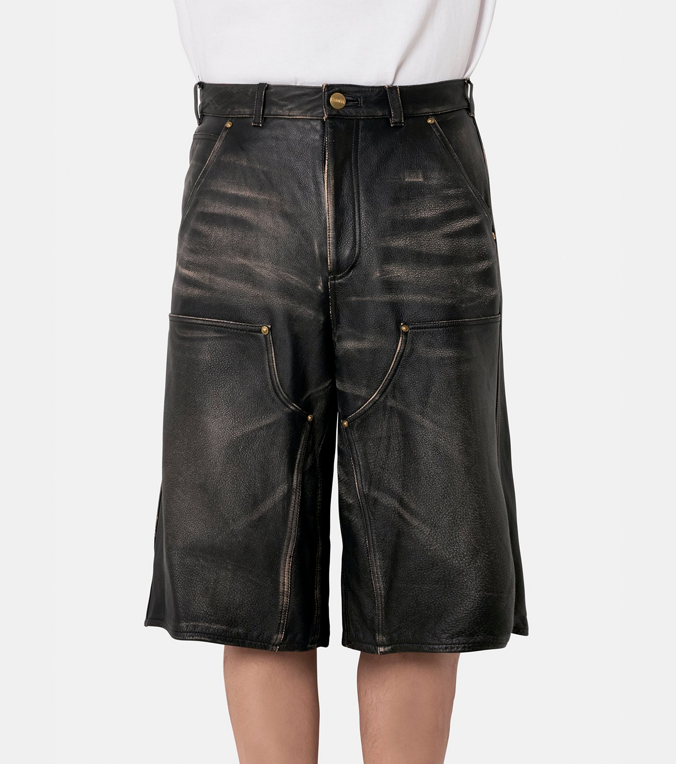 KAMIYA カミヤGRAFFITI PAINTER SHORTS カミヤ - KAMIYA | Distressed Leather Painter | RESTIR リステア