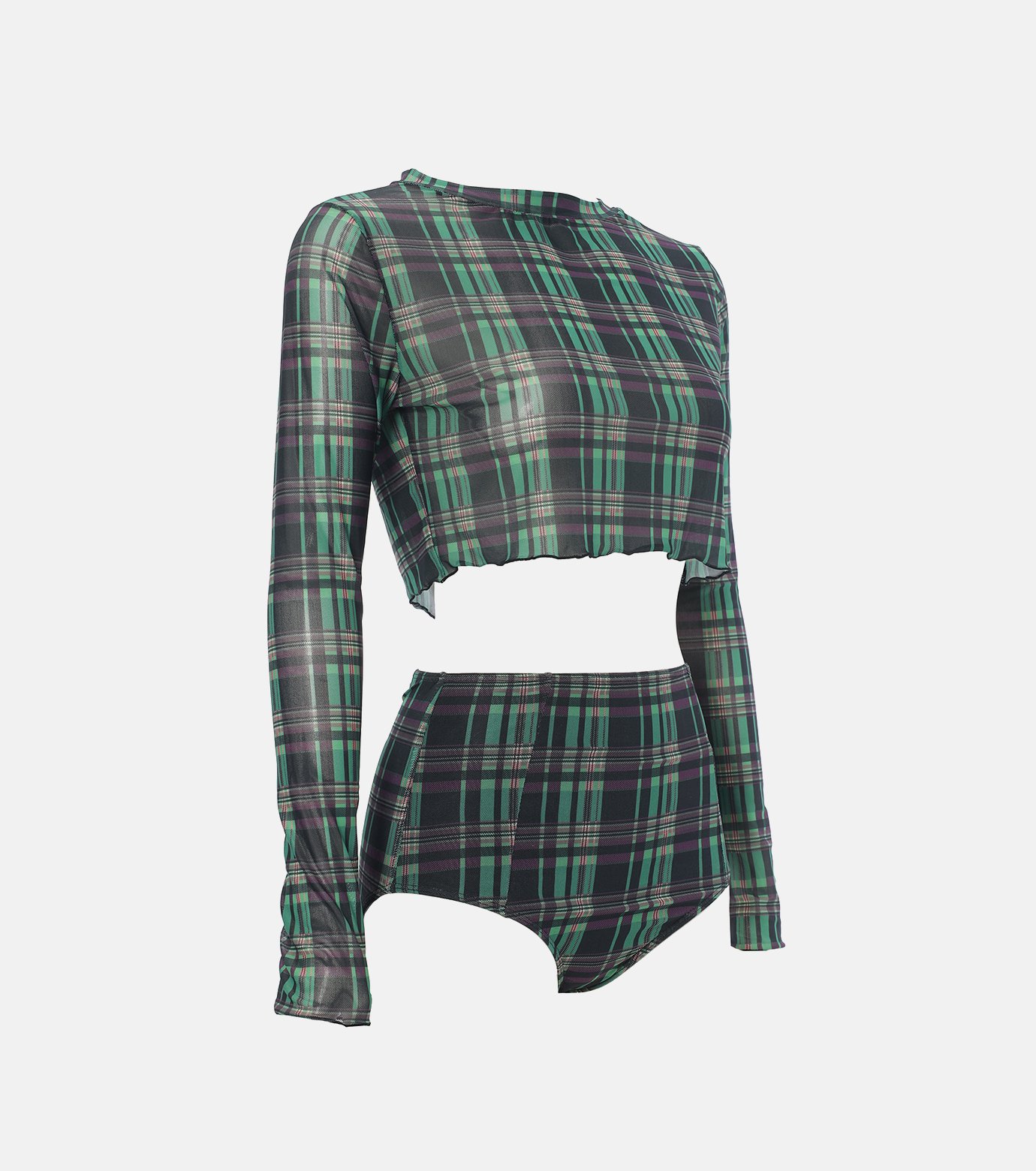 mizuasobi sheer top&bottom グリーン チェック セット水着を