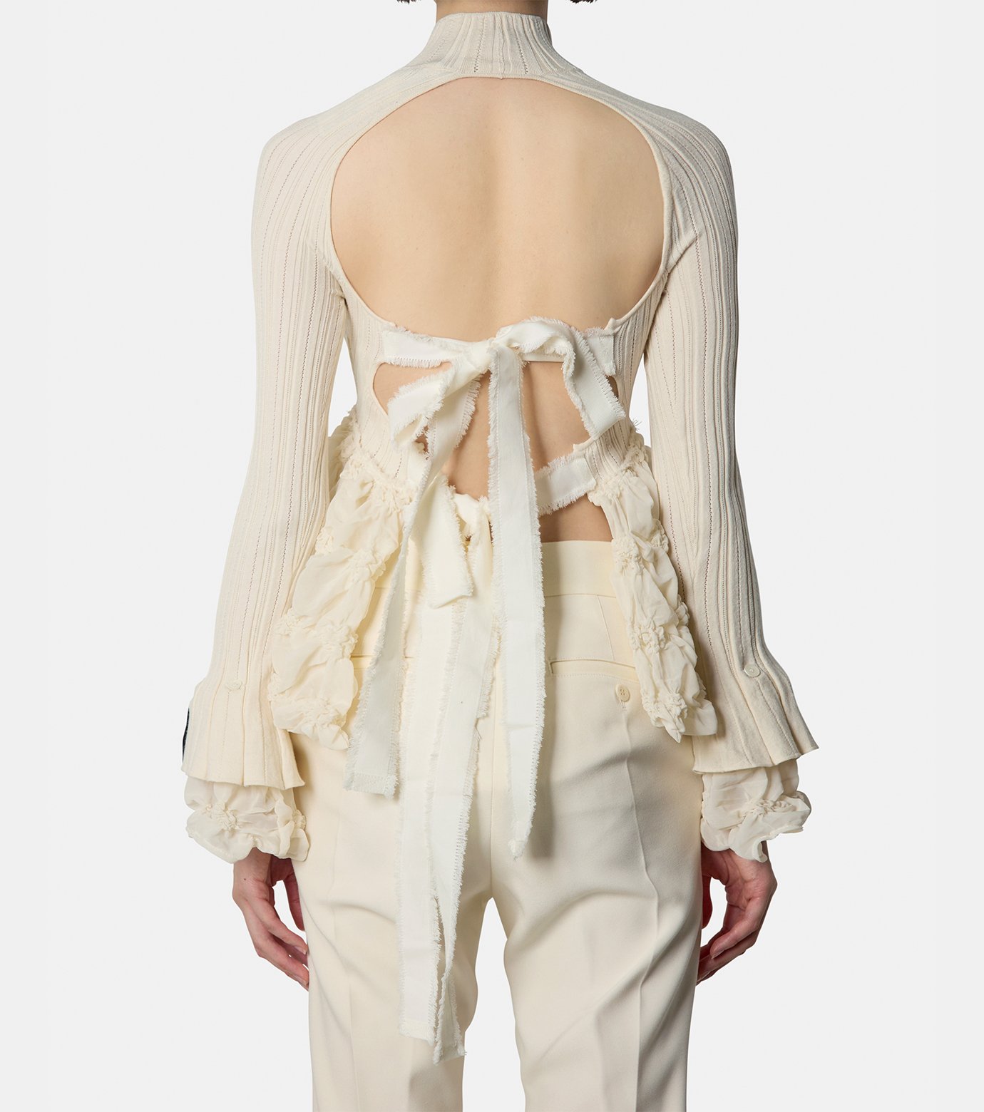 ロク - Rokh | Back Open Smocking Cntrast Top-Off | RESTIR