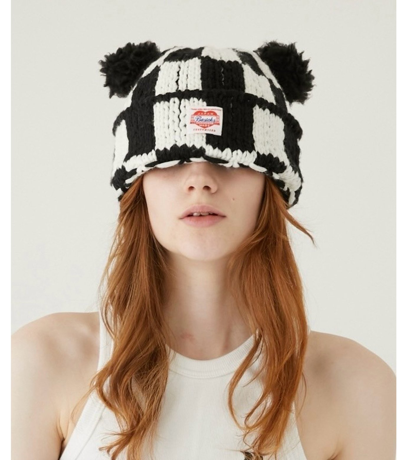 ベイシックス - BASICKS | Checkered Flag Bear Beanie-Black-S