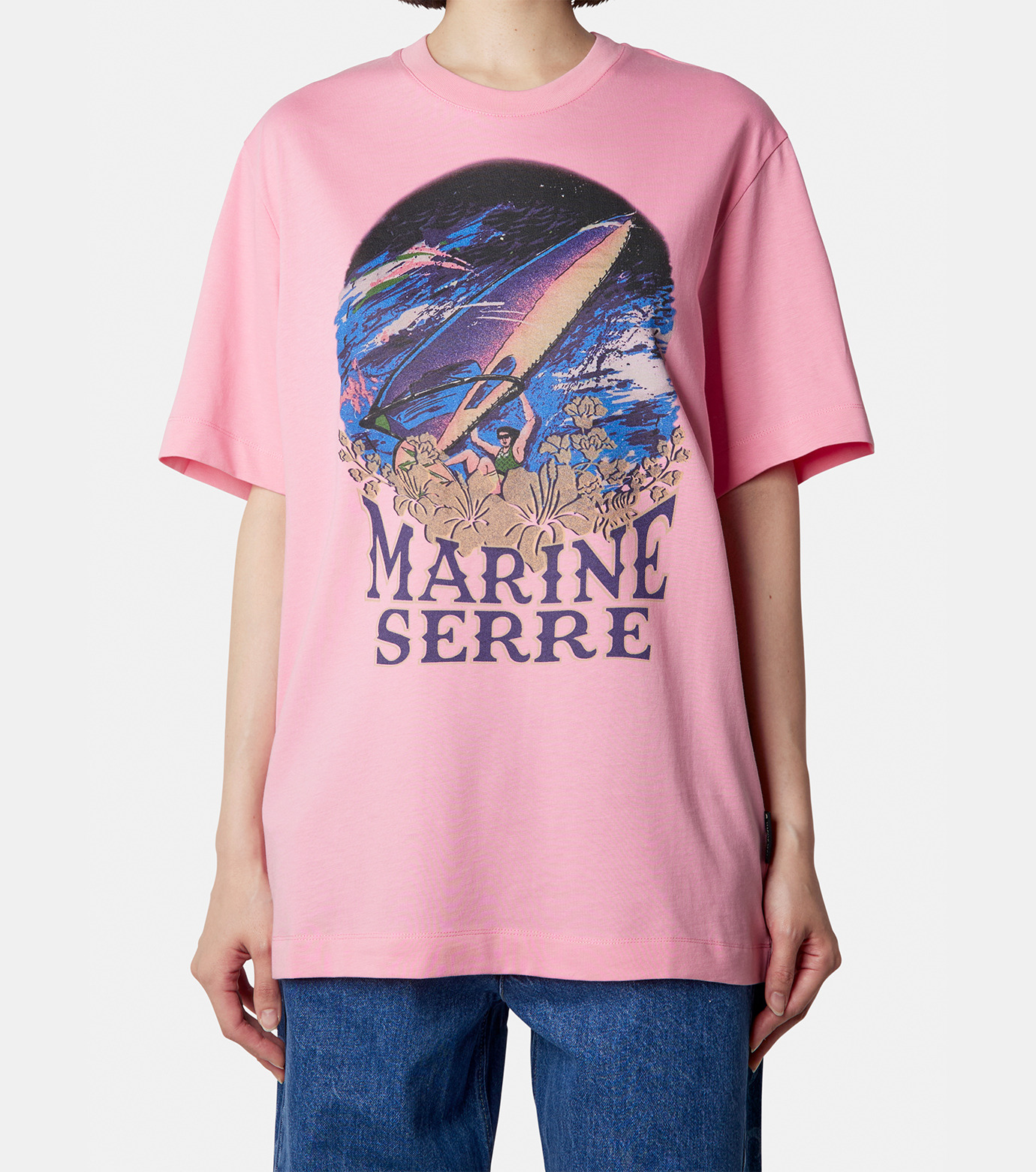 Tシャツ・カットソー MARINE SERRE Printed satin shirt (USI024BCWOV0059 RD10) マリーン セル - MARINE SERRE | Printed T-Shirt-Pink-XSの通販