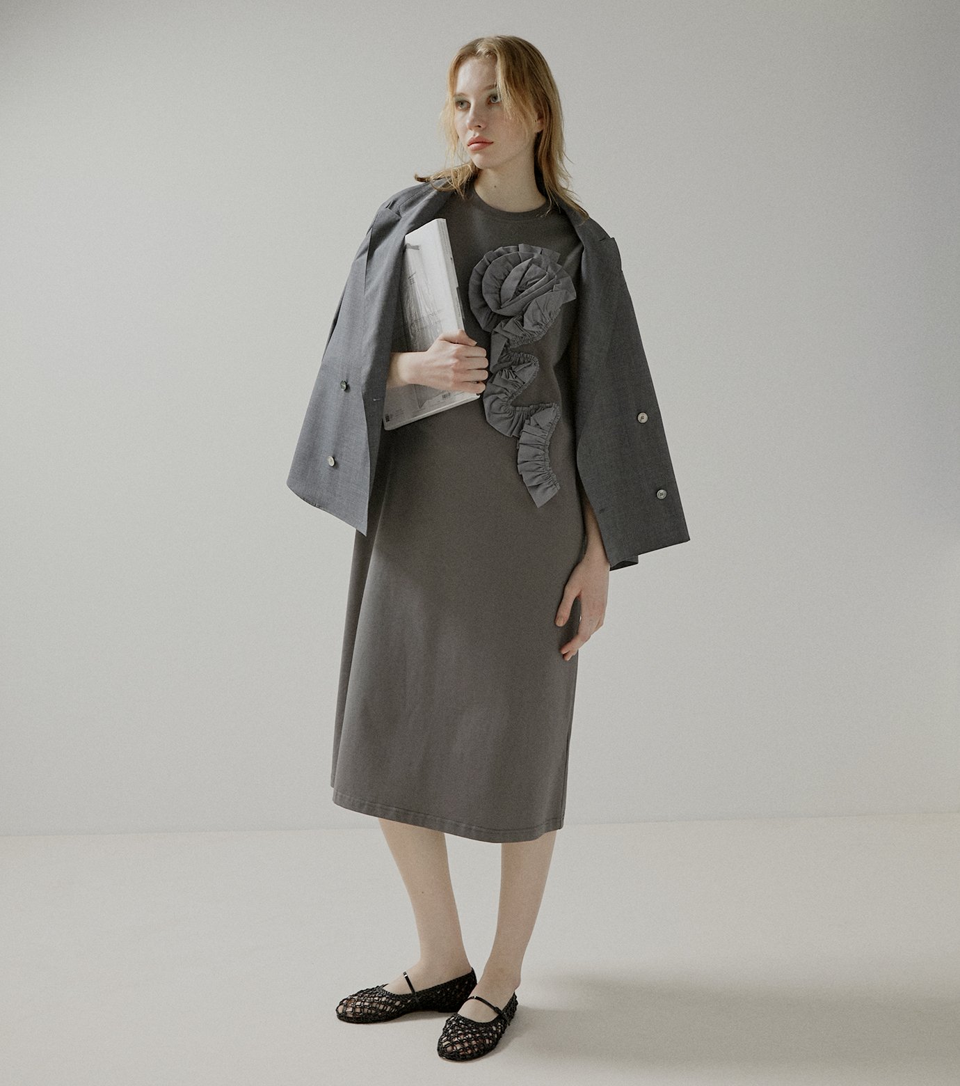 ワンピース Philosophy SS25 Chemisier dress (251GA04180735 1295) Cotton Dobby Wave Flower Foil Print Frill Collar Dress