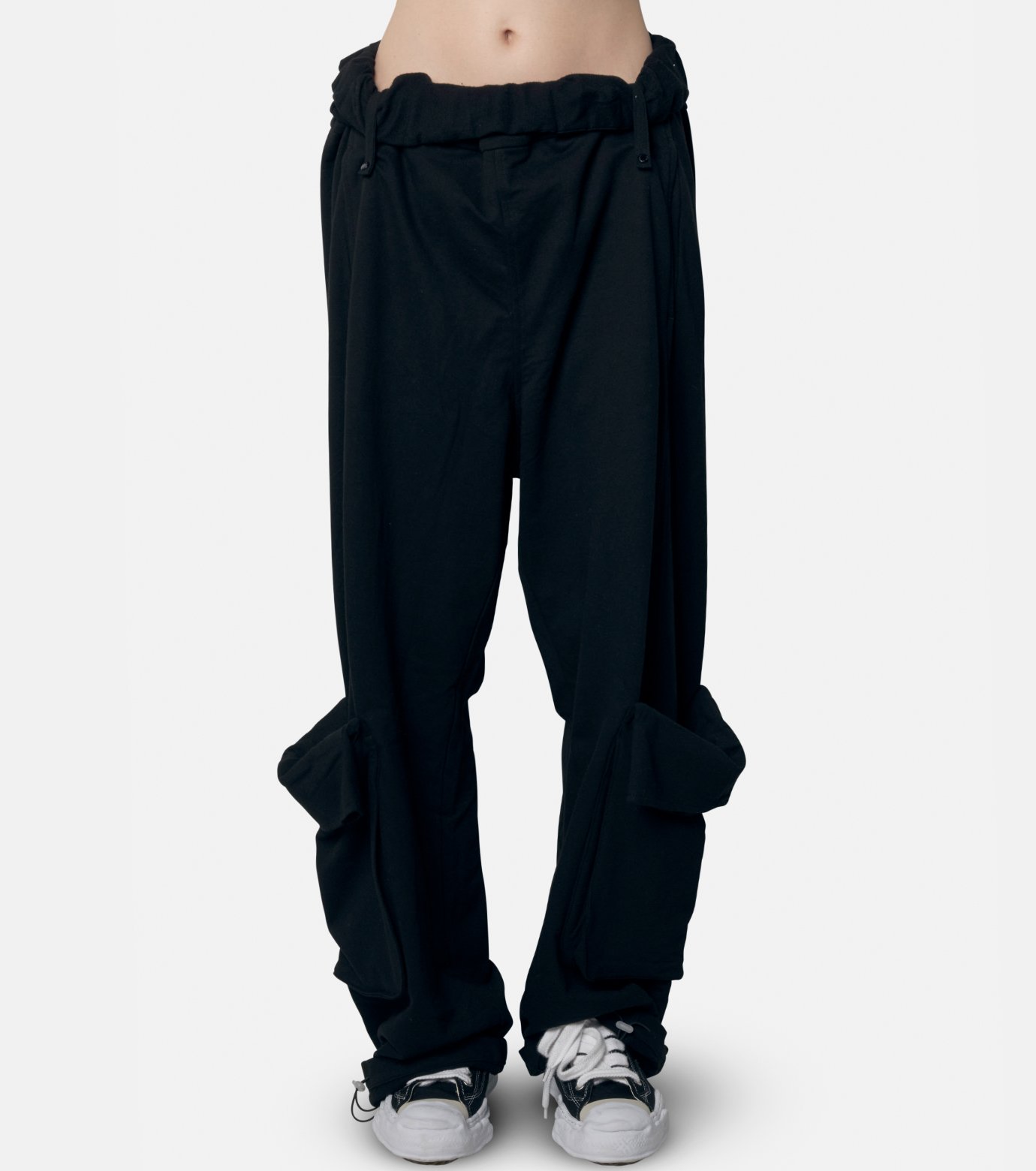 オープンワイワイ - OPEN YY | Rolled Waist Sweat Cargo-Black-Sの