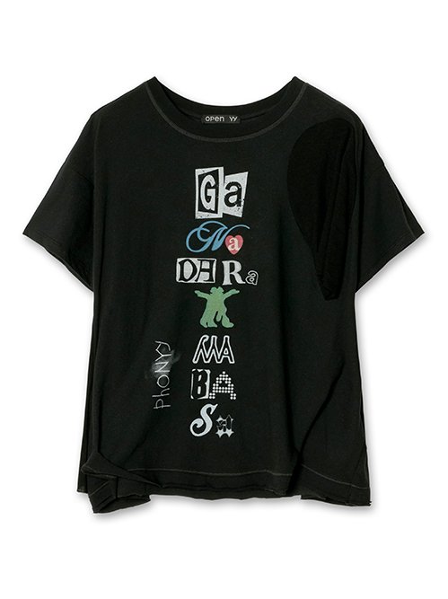 オープンワイワイ - OPEN YY | Scoop Neck Phonetic Tee-Black-Sの通販